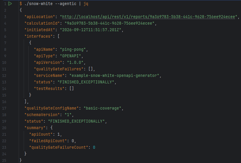 Agentic mode JSON summary